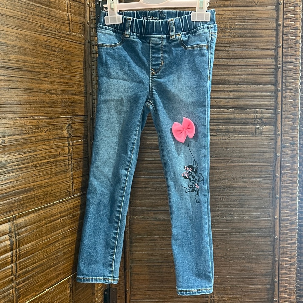 Baby Gap Disney Blue Jeans with Minnie and Pink Bow Detail, size 5 toddler